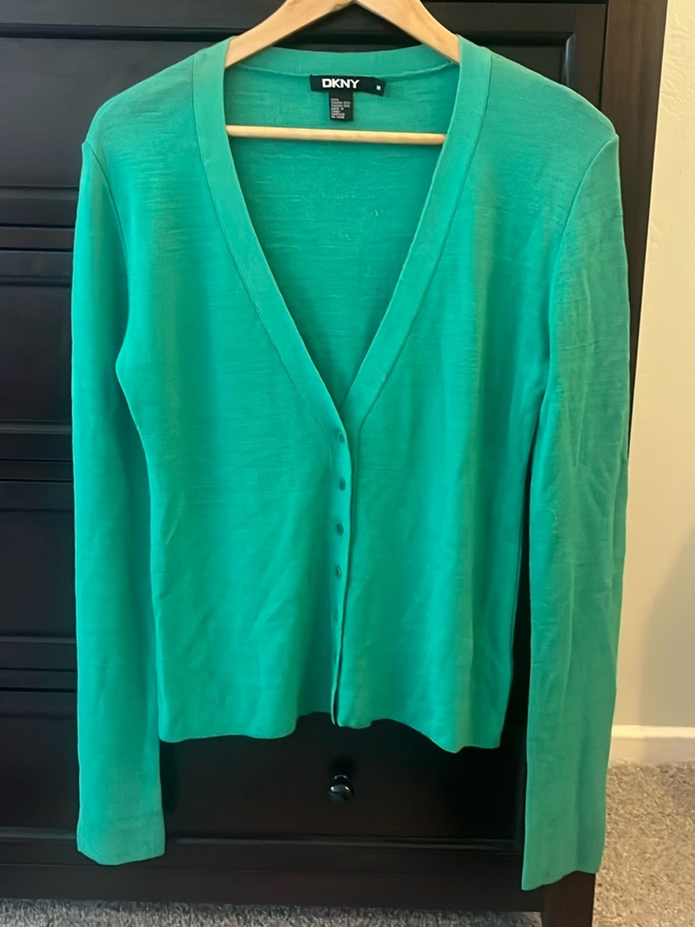 VTG Green Women’s Silk Knit V Neck Cardigan Size M